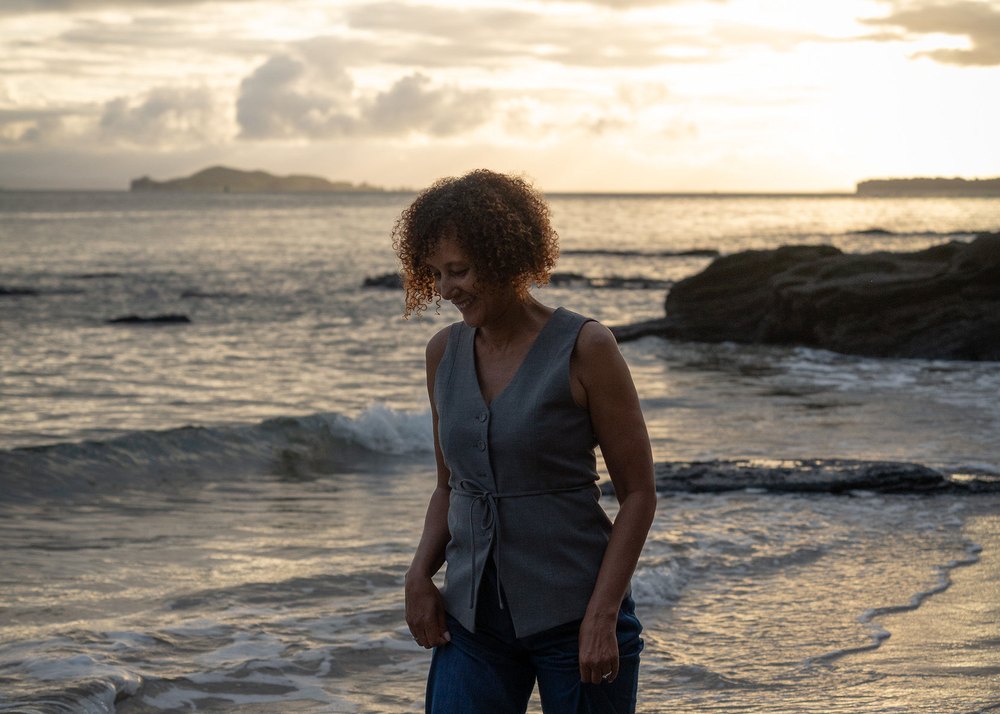 Tersia at the beach at sunset
